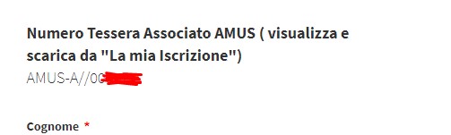 numero tessera area riservata profilo